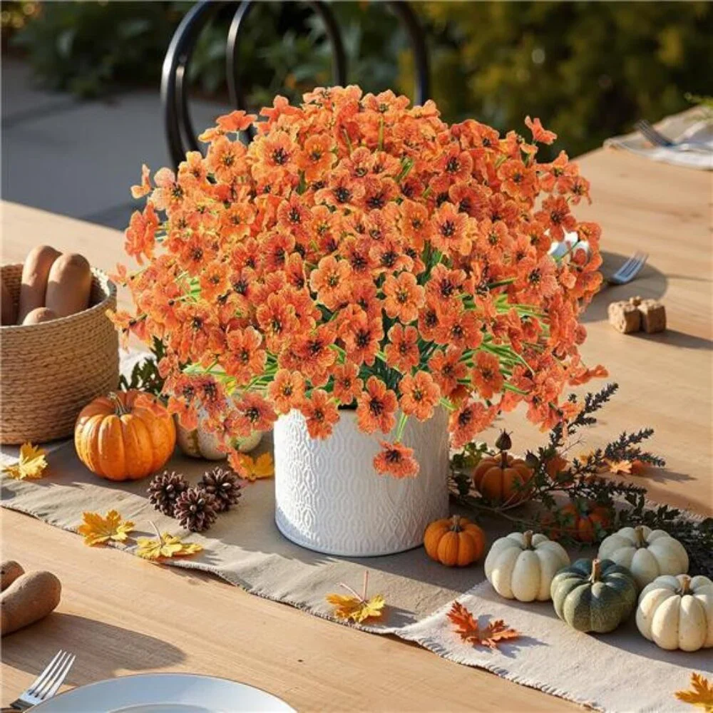 16Bundles Artificial Fall Flowers No Fade Faux Autumn Plants,Fake Indoor Greenry
